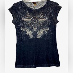 Harley Davidson‎ Black Embellished Short Sleeve T-shirt  Biker Sz M